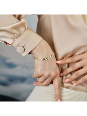 Goldium Jewellery Goldium 14 Ayar Altın Kalem Işçilikli Yonca Bileklik