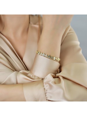 Goldium Jewellery 14 Ayar Altın Kalem Işçilikli Yonca Bileklik