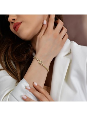 Goldium Jewellery Goldium 14 Ayar Altın Taşlı Zincirli Dekor Bileklik