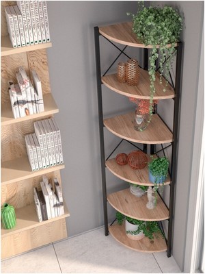 İşsevenler Kitaplık Çiçeklik 6 Raflı Ceviz Çok Amaçlı Stand Altı Bölmeli 160*30*43