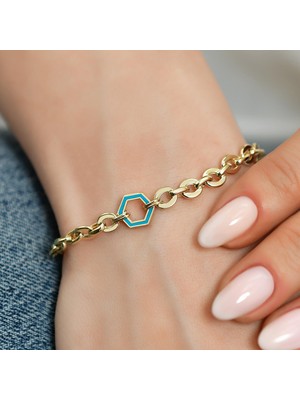 Goldium Jewellery Goldium 14 Ayar Altın Mineli Altıgen Model Bileklik