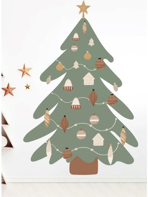 Renkli Noel Ağacı Çocuk Odası Sticker Seti, Kış ve Yılbaşı Temalı Dekorasyon
