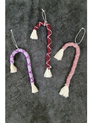 Mor Makrome Şekerli Yılbaşı Ağacı Süsleri, 3'lü Set, Şık ve Renkli Dekorasyon.