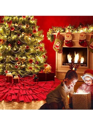 Kırmızı Kadife Geyik 3D Yılbaşı Çorabı, Hediye Poşeti ve Kese, Altın Detaylı