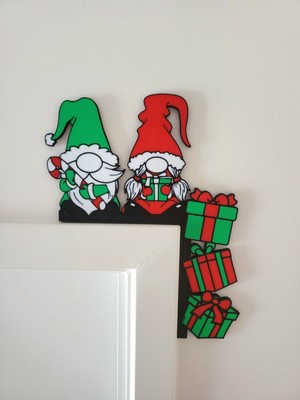 Kırmızı Noel ve Yılbaşı Cüceleri Kapı Süsü, 22X17 Cm, 1 Adet