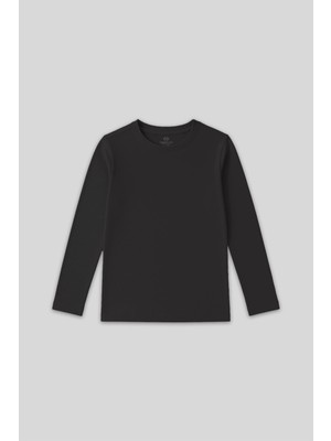 Antrasit O Yaka Standart Fit Basic Uzun Kollu Unisex Çocuk T-Shirt - 11329