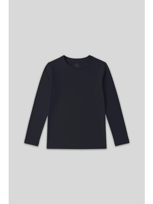Lacivert O Yaka Standart Fit Basic Uzun Kollu Unisex Çocuk T-Shirt - 11329