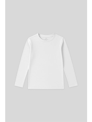 Beyaz O Yaka Standart Fit Basic Uzun Kollu Unisex Çocuk T-Shirt - 11329