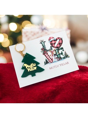 Yılbaşı Temalı Anahtarlık Seti, Kartlı Hediyeler, Beyaz Tasarım, Neşeli Yeni Yıl Sürprizi