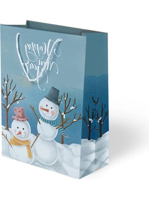 Yılbaşı Temalı Kardan Adam Karton Çanta 25X30X9 cm 10 Adet