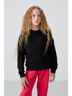 Oversize 3lü Paket Siyah-Gül Kurusu-Açık Mavi Kız Çocuk sweatshirt - 75150