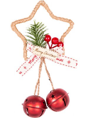 Yılbaşı Ağacı Süsü Yıldız Çanlı Kırmızı 9X14 Cm, Şık ve Parlak Dekorasyon Parçası