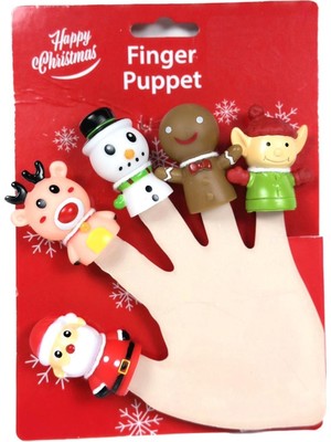 Renkli Yılbaşı Parmak Kuklaları, Noel Baba, Geyik, Kardan Adam, Elf, Kurabiye Figürleri