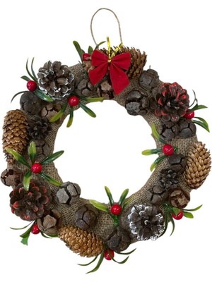 Yılbaşı Kapı Süsü Kozalak ve Selvi Çelenk, Ev Için Şık Dekorasyon