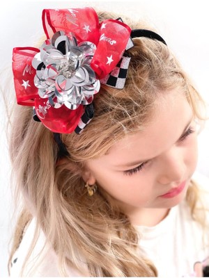 Şık Metalik Gümüş Taşlı Katmer Çiçek Kadife Taç, Çocuk ve Yetişkin Için