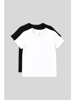 Standart Fit Basic O Yaka 2li Paket Siyah-Beyaz Unisex Çocuk T-Shirt - 11328