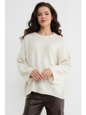 FullaModa Basic Bisiklet Yaka Salaş Triko Kazak