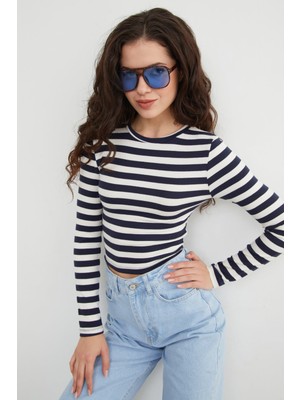 FullaModa Basic Çizgili Likralı Body