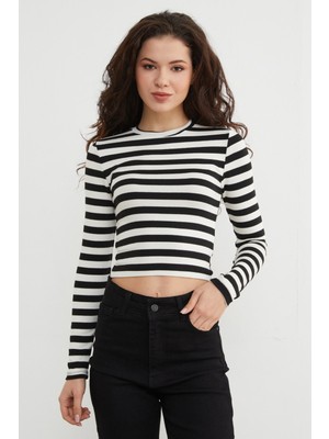 FullaModa Basic Çizgili Likralı Body