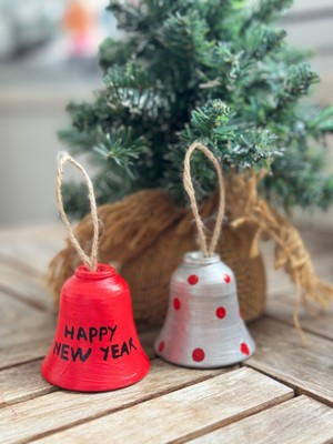 Iki Adet Gri Yaldızlı Kırmızı Çan, Şık Yılbaşı Süsleri, Ev Dekorasyonu Için.