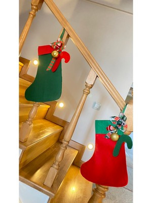 Yılbaşı Çorap Süsü 2'li Set, Kırmızı Renkli, Şık ve Eğlenceli Dekorasyon Malzemesi