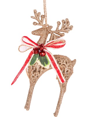 Parlak Altın Geyik Süsü, 8X16 Cm, Yılbaşı Dekorasyonu Için Şık ve Gösterişli Seçenek