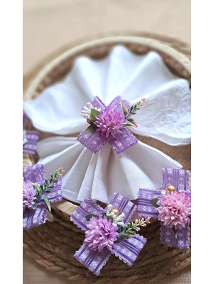 6'lı Lila Peçete Yüzüğü Seti, Şık ve Zarif Masa Dekoru, Pembe Renkli Süsler