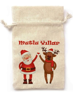 Yılbaşı Temalı 10 Adet Lavanta Kesesi, Geyik ve Noel Baba Baskılı, 11X15 cm
