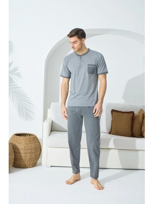 NemereSoft Kocabey 9501 Erkek Midi Yaka Kısa Kol Pijama Takım