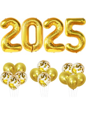 Yılbaşı Balonları 18'li Paket, Mutlu Yıllar Süsü, Parti Dekorasyonu, Sarı Renk