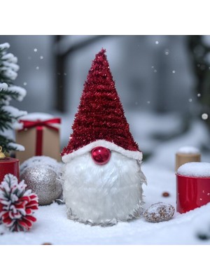 Parlak Kırmızı Yılbaşı Şans Cücesi Vitrin Dekoru, Yüksek Kalite, 41X18 cm