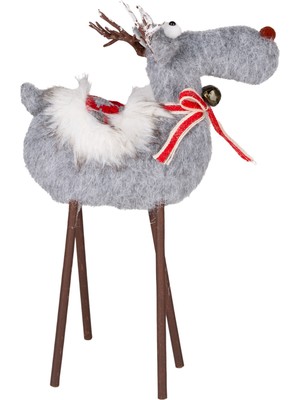 Geyik Figürlü Yılbaşı Süsü, Ahşap Ayaklı, 24X35 Cm, Şık ve Şirin Dekorasyon Parçası