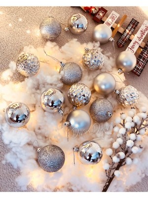 Parlak Gümüş Top Süs 6 Cm, 16'lı Paket, Yılbaşı Dekorasyonu Için Ideal