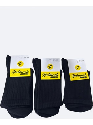 Pilelistore Yalıncak Yarım Konç Kolej Çorap Siyah Renk 3 Adet Desensiz Model