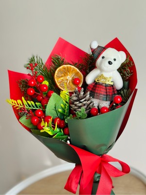 Yılbaşı Renkli Çiçek Buketi, Ayıcıklı ve Kutulu Hediye Seçeneği
