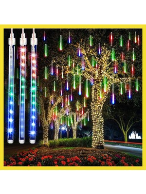 Rgb Meteor LED Işık Seti, 144 Led, 8 Çubuk, Yılbaşı ve Hediye Süsü
