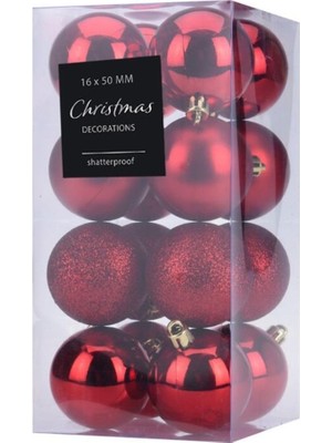 Kırmızı Yılbaşı Topu Seti, 16 Adet, 5cm, Şık ve Renkli Süsleme Malzemeleri