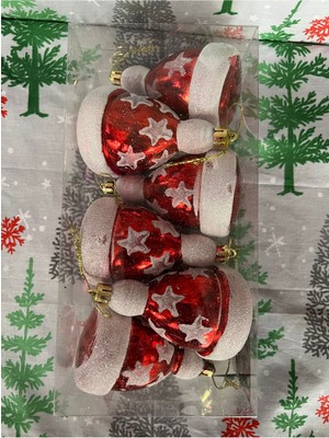 6'lı Renkli Noel Şapkası Dekor, 9cm, Çam Ağacı Süsü