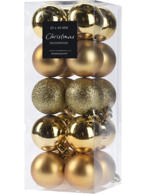 Altın Yılbaşı Topları Seti, 20 Adet, 4cm Çap, Dekoratif Süsler