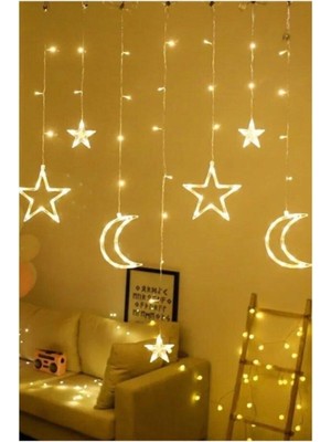 Pembe Dekoratif Ay Yıldız Saçak LED Perde 3.5 M, Işıklandırma ve Dekorasyon Için Mükemmel
