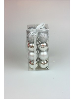 Parlak 5 cm Gümüş Renkli Yılbaşı Topu, 16'lı Karma Set