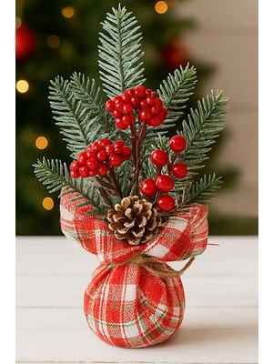 Renkli Ekoseli Kokina Masa Ağacı 24 Cm, Şık ve Dekoratif Ev Aksesuarı