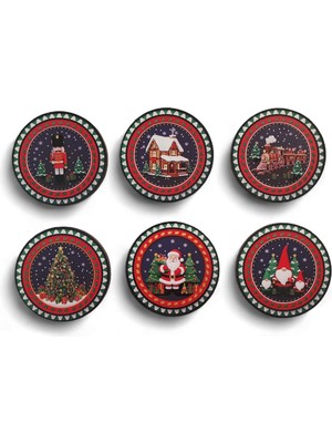 Renkli 6'lı Bardak Altlığı Seti, Yılbaşı Temalı, Eğlenceli ve Şık Tasarım