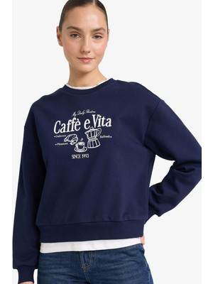 DeFacto Relax Fit Bisiklet Yaka Baskılı Kalın Sweatshirt G6298AX25WN