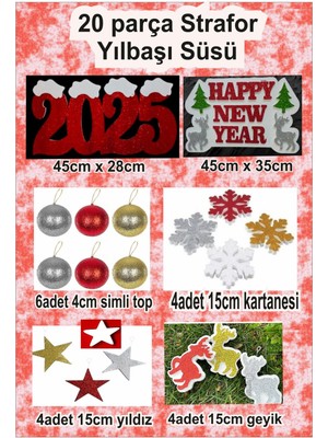 Renkli Yılbaşı Strafor Süsleri, 20 Adet, Kutlama ve Dekorasyon Için Ideal