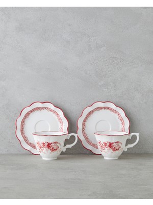 English Home Carmine Porselen 4 Parça Çay Fincanı Takımı 200 ml Kırmızı - Beyaz Şık Tasarım