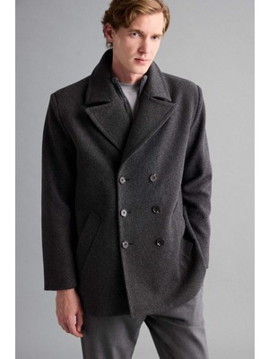 DeFacto Slim Fit Dar Kesim Düğmeli Cepli Astarlı Kaşe Kaban Parka D1521AX25WN