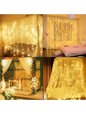 Sarı Peri Perde LED Işık, Uzaktan Kumandalı, 3.0x3.0 Metre, Şık ve Parlak Dekorasyon