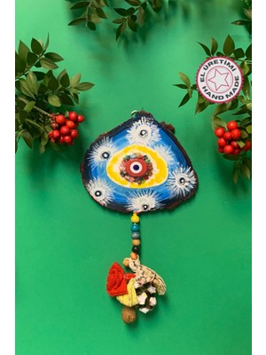 El Yapımı Yılbaşı Temalı Nazarlık ve Duvar Dekoru, Mavi, 14X23 cm