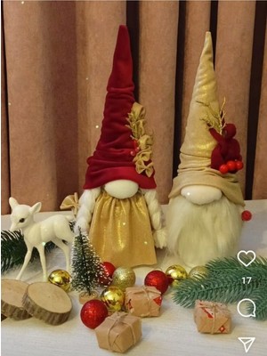 Yılbaşı Noel Cüceler 2'li Paket, 30 Cm, Kırmızı Renkli, Şık ve Eğlenceli Dekorasyon